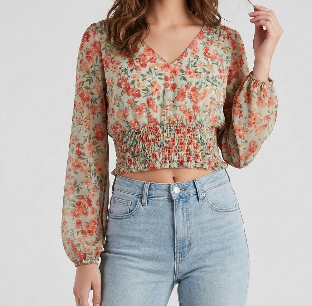Kittenish Small 100% Polyester Orange Floral Top